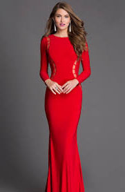Uzun kollu kırmızı abiye elbise kıyafet modelleri 2017